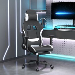 VidaXL Fotel gamingowy z podnóżkiem, czarno-biały, tkanina
