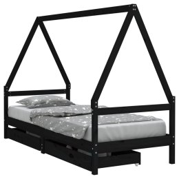 VidaXL Rama łóżka dziecięcego z szufladami, czarna, 90x190 cm, sosna