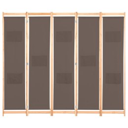 VidaXL Parawan 5-panelowy, brązowy, 200 x 170 x 4 cm, tkanina