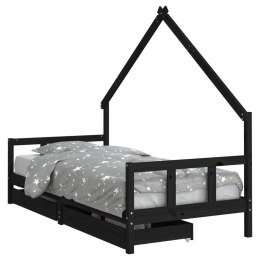 VidaXL Rama łóżka dziecięcego z szufladami, czarna, 90x190 cm, sosna
