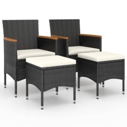VidaXL 4-cz. zestaw krzeseł i stołków ogrodowych, rattan PE, czarny