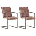 VidaXL Wspornikowe krzesła stołowe, 2 szt., brązowe, skóra naturalna