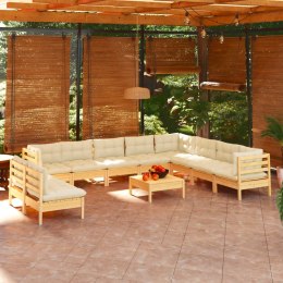 VidaXL 11-cz. zestaw wypoczynkowy do ogrodu, kremowe poduszki, sosnowy