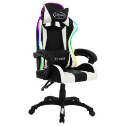 VidaXL Fotel dla gracza z RGB LED, biało-czarny, sztuczna skóra