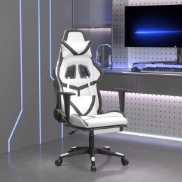 VidaXL Fotel gamingowy z podnóżkiem, biało-czarny, sztuczna skóra