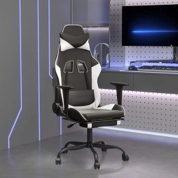 VidaXL Fotel gamingowy z podnóżkiem, czarno-biały, sztuczna skóra