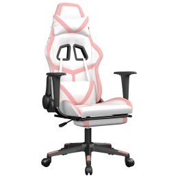 VidaXL Masujący fotel gamingowy z podnóżkiem, biało-różowy, ekoskóra