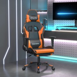 VidaXL Masujący fotel gamingowy z podnóżkiem, czarno-pomarańczowy