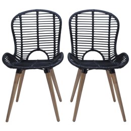 VidaXL Krzesła stołowe, 2 szt., czarne, naturalny rattan