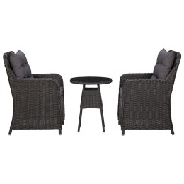 VidaXL 2 krzesła ogrodowe ze stolikiem, polirattan, czarne