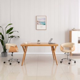 VidaXL Obrotowe krzesło stołowe, kremowe, gięte drewno i ekoskóra
