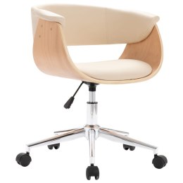 VidaXL Obrotowe krzesło stołowe, kremowe, gięte drewno i ekoskóra