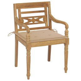 VidaXL Krzesła Batavia z beżowymi poduszkami, 2 szt., drewno tekowe
