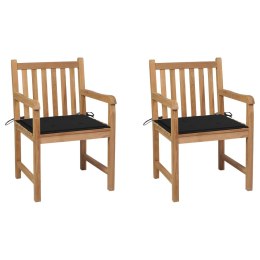 VidaXL Krzesła ogrodowe z czarnymi poduszkami, 2 szt., drewno tekowe
