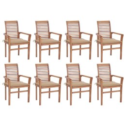 VidaXL Krzesła stołowe z beżowymi poduszkami, 8 szt., drewno tekowe